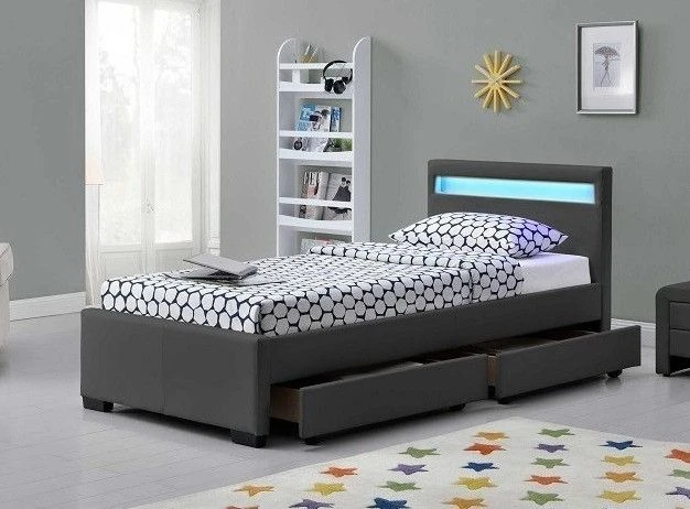 Lit à LED 4 Tiroirs Simili Cuir Gris Mat Diana 90x190 Cm 3 Lit à LED 4 Tiroirs Simili Cuir Gris Mat Diana 90x190 Cm