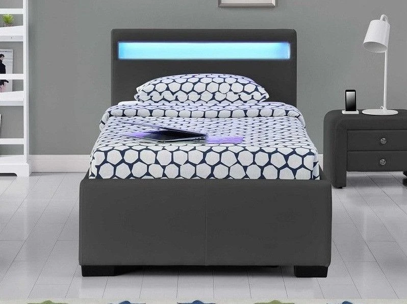 Lit à LED 4 Tiroirs Simili Cuir Gris Mat Diana 90x190 Cm 4 Lit à LED 4 Tiroirs Simili Cuir Gris Mat Diana 90x190 Cm – Image 2