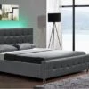 Lit à Led Simili Gris Avec Coffre 160 Kate + Matelas Mémoire 24 Cm