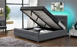 Lit à Led Simili Gris Avec Coffre 160 Kate + Matelas Mémoire 24 Cm -Pas Cher Lit Magasin lit a led simili gris avec coffre 160 kate matelas memoire 24 cm 94294
