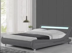 Lit à Led Similicuir Gris 140x190 Cm Paula