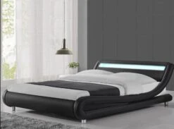 Lit à Led Similicuir Noir 140x190 Cm Paula