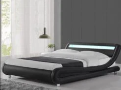 Lit à Led Similicuir Noir 180x200 Cm Paula