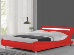 Lit à Led Similicuir Rouge 140x190 Cm Paula