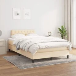 Lit à Sommier Tapissier Avec Matelas Crème 120x200 Cm Tissu 5