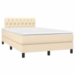 Lit à Sommier Tapissier Avec Matelas Crème 120x200 Cm Tissu 5 -Pas Cher Lit Magasin lit a sommier tapissier avec matelas creme 120x200 cm tissu 3666722842617 1460148