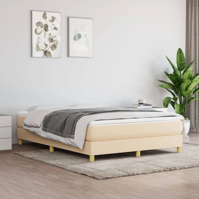 Lit à Sommier Tapissier Avec Matelas Crème 140x200 Cm Tissu 3 Lit à Sommier Tapissier Avec Matelas Crème 140x200 Cm Tissu