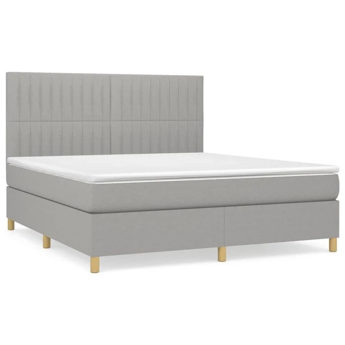 Lit à Sommier Tapissier Avec Matelas Gris Clair 160x200cm Tissu 5 4 Lit à Sommier Tapissier Avec Matelas Gris Clair 160x200cm Tissu 5 – Image 2