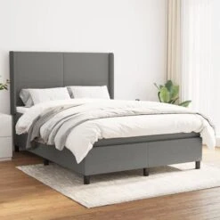 Lit à Sommier Tapissier Avec Matelas Gris Foncé 140x200cm Tissu