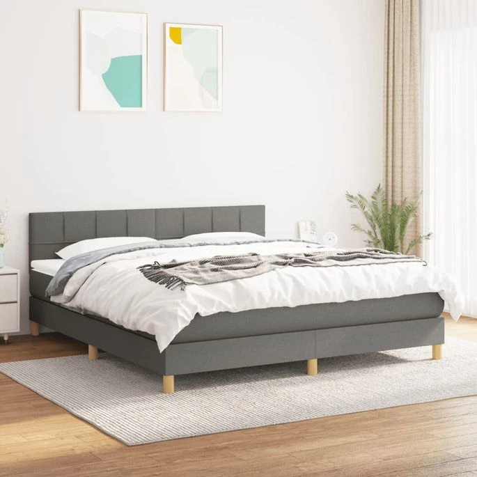 Lit à Sommier Tapissier Avec Matelas Gris Foncé 160x200cm Tissu 4 3 Lit à Sommier Tapissier Avec Matelas Gris Foncé 160x200cm Tissu 4
