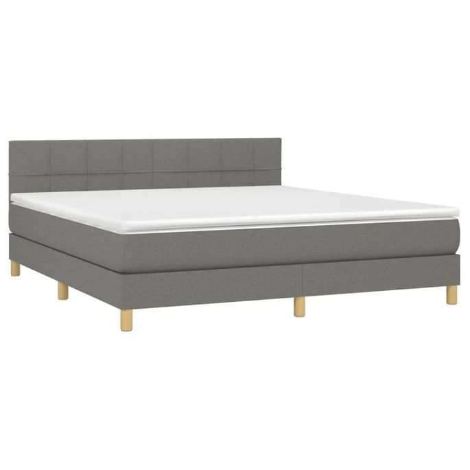 Lit à Sommier Tapissier Avec Matelas Gris Foncé 160x200cm Tissu 4 5 Lit à Sommier Tapissier Avec Matelas Gris Foncé 160x200cm Tissu 4 – Image 3