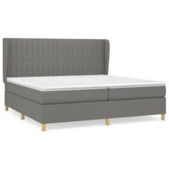 Lit à Sommier Tapissier Avec Matelas Gris Foncé 200x200cm Tissu 10
