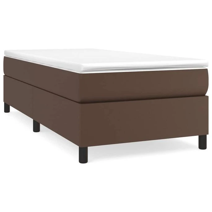 Lit à Sommier Tapissier Avec Matelas Marron 80x200cm Similicuir 3 4 Lit à Sommier Tapissier Avec Matelas Marron 80x200cm Similicuir 3 – Image 2