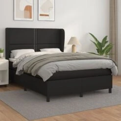 Lit à Sommier Tapissier Avec Matelas Noir 140x190 Cm Similicuir