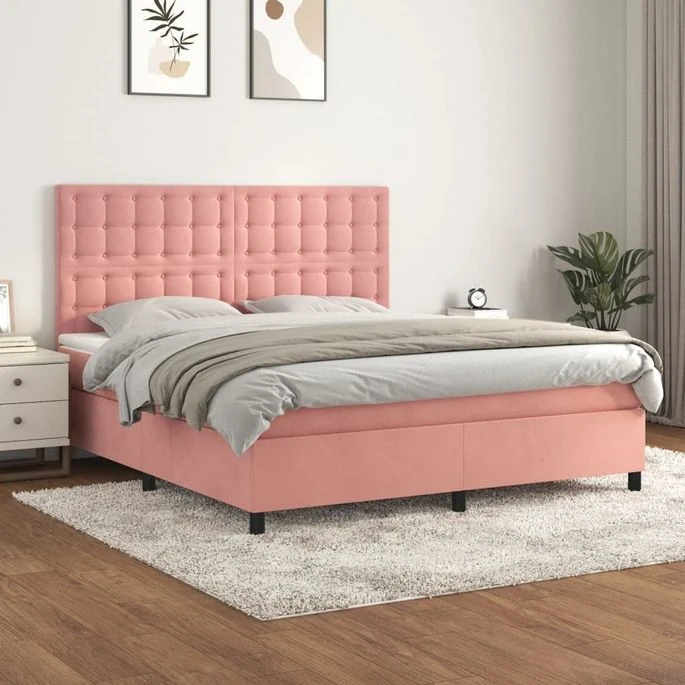 Lit à Sommier Tapissier Avec Matelas Rose 180x200 Cm Velours 3 Lit à Sommier Tapissier Avec Matelas Rose 180x200 Cm Velours