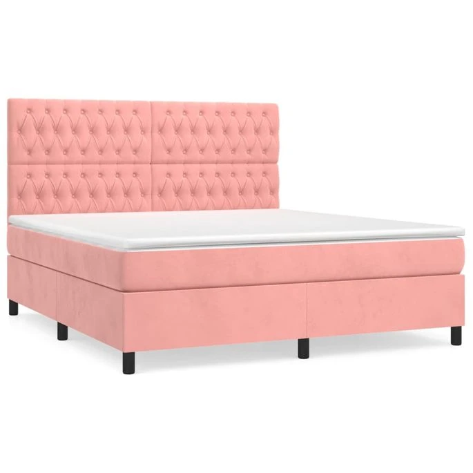 Lit à Sommier Tapissier Avec Matelas Rose 180x200 Cm Velours 4 Lit à Sommier Tapissier Avec Matelas Rose 180x200 Cm Velours – Image 2