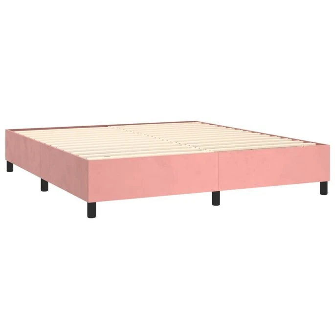 Lit à Sommier Tapissier Avec Matelas Rose 180x200 Cm Velours 6 Lit à Sommier Tapissier Avec Matelas Rose 180x200 Cm Velours – Image 4