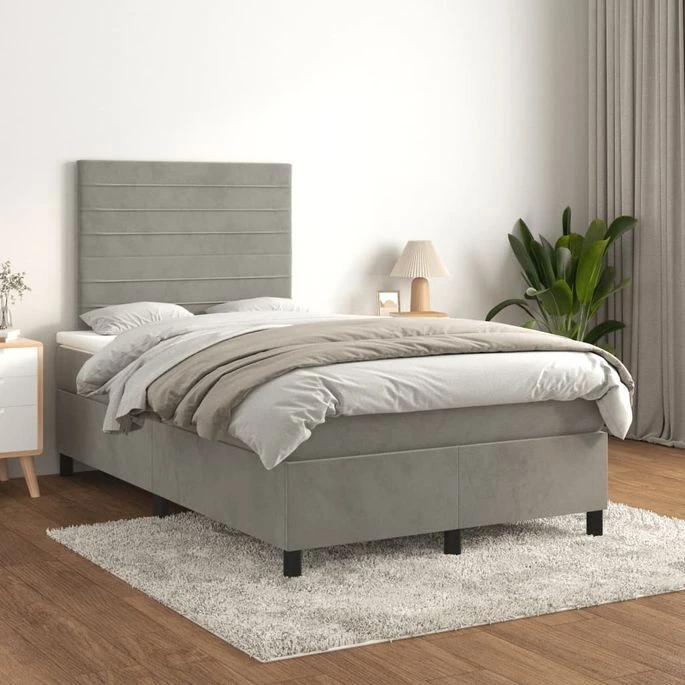 Lit à Sommier Tapissier Et Matelas Gris Clair 120x200cm Velours 3 3 Lit à Sommier Tapissier Et Matelas Gris Clair 120x200cm Velours 3