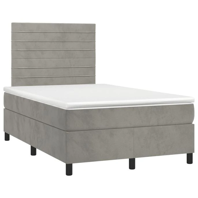 Lit à Sommier Tapissier Et Matelas Gris Clair 120x200cm Velours 3 5 Lit à Sommier Tapissier Et Matelas Gris Clair 120x200cm Velours 3 – Image 3