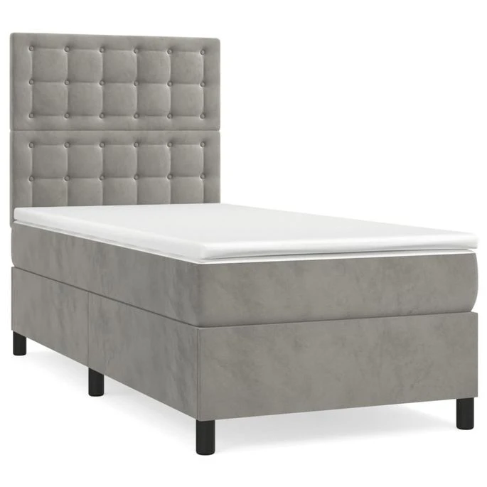 Lit à Sommier Tapissier Et Matelas Gris Clair 80x200 Cm Velours 2 4 Lit à Sommier Tapissier Et Matelas Gris Clair 80x200 Cm Velours 2 – Image 2