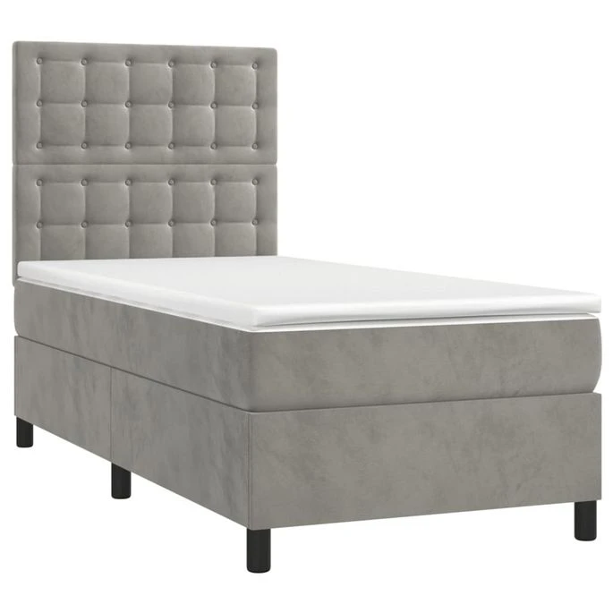 Lit à Sommier Tapissier Et Matelas Gris Clair 80x200 Cm Velours 2 5 Lit à Sommier Tapissier Et Matelas Gris Clair 80x200 Cm Velours 2 – Image 3