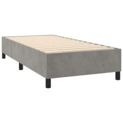 Lit à Sommier Tapissier Et Matelas Gris Clair 90x200 Cm Velours -Pas Cher Lit Magasin lit a sommier tapissier et matelas gris clair 90x200 cm velours 3666722841856 1459274