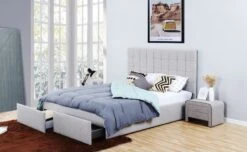 Lit à Tiroirs Tissu Lin Gris Clair 160x200 Cm Key -Pas Cher Lit Magasin lit a tiroirs tissu lin gris clair 160x200 cm key 353742