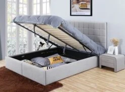 Lit à Tiroirs Tissu Lin Gris Clair 160x200 Cm Key