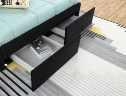 Lit à Tiroirs Tissu Lin Noir 180x200 Cm Key -Pas Cher Lit Magasin lit a tiroirs tissu lin noir 180x200 cm key 353767