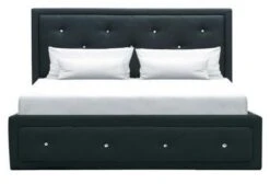 Lit Adulte 140 X 190 Cm + Coffre De Rangement - Simili Noir - Sommier Inclus - VIRGINIA
