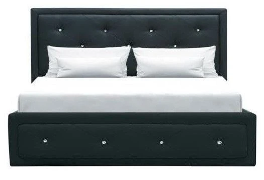 Lit Adulte 140 X 190 Cm + Coffre De Rangement - Simili Noir - Sommier Inclus - VIRGINIA 3 Lit Adulte 140 X 190 Cm + Coffre De Rangement - Simili Noir - Sommier Inclus - VIRGINIA