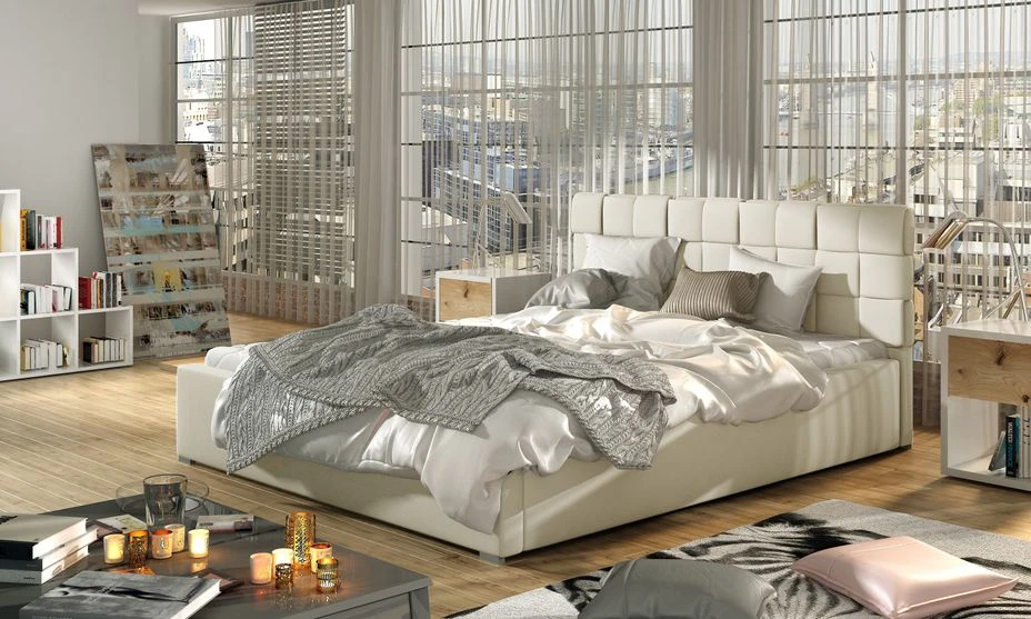 Lit Avec Coffre De Rangement 180x200 Cm Capitonné Simili Cuir Beige Clair Kandy 4 Lit Avec Coffre De Rangement 180x200 Cm Capitonné Simili Cuir Beige Clair Kandy – Image 2