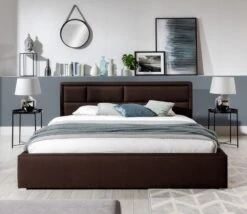 Lit Avec Coffre Tissu Marron Tête De Lit Capitonnée Lenzo -Pas Cher Lit Magasin lit avec coffre tissu marron tete de lit capitonnee lenzo 3666722597128 1395571