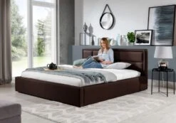 Lit Avec Coffre Tissu Marron Tête De Lit Capitonnée Lenzo -Pas Cher Lit Magasin lit avec coffre tissu marron tete de lit capitonnee lenzo 3666722597128 1395574