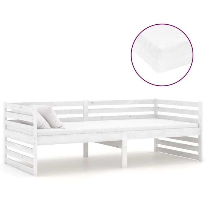 Lit Avec Matelas 90x200 Cm Blanc Bois De Pin Massif 18 4 Lit Avec Matelas 90x200 Cm Blanc Bois De Pin Massif 18 – Image 2