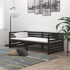 Lit Avec Matelas 90x200 Cm Noir Bois De Pin Massif 11