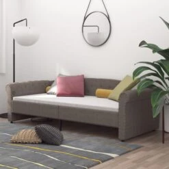 Lit Avec Matelas Et éclairage USB Taupe Tissu 90x200 Cm 12