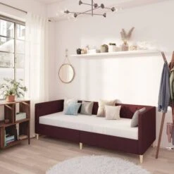 Lit Avec Matelas Et éclairage USB Violet Tissu 90x200 Cm 12