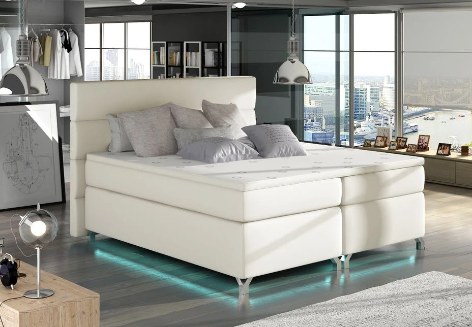 Lit Boxspring 140x200 Cm Simili Cuir Crème Mador 3 Lit Boxspring 140x200 Cm Simili Cuir Crème Mador