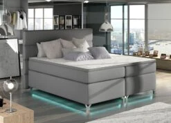 Lit Boxspring 140x200 Cm Simili Cuir Gris Clair Mador