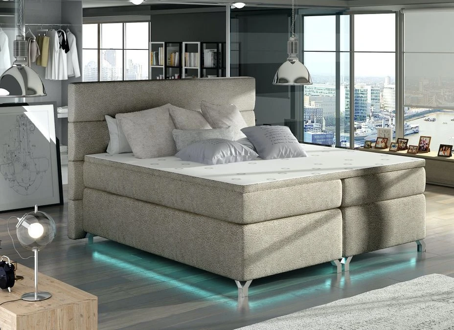 Lit Boxspring 140x200 Cm Tissu Beige Mador 3 Lit Boxspring 140x200 Cm Tissu Beige Mador