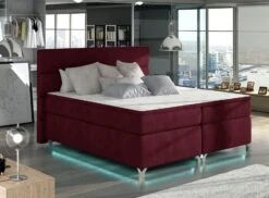 Lit Boxspring 140x200 Cm Tissu Bordeaux Mador