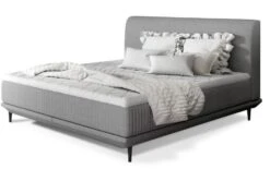 Lit Boxspring 140x200 Cm Tissu Gris Sommier Et Matelas Inclus Mastera