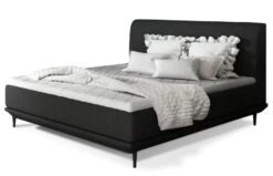 Lit Boxspring 140x200 Cm Tissu Noir Sommier Et Matelas Inclus Mastera