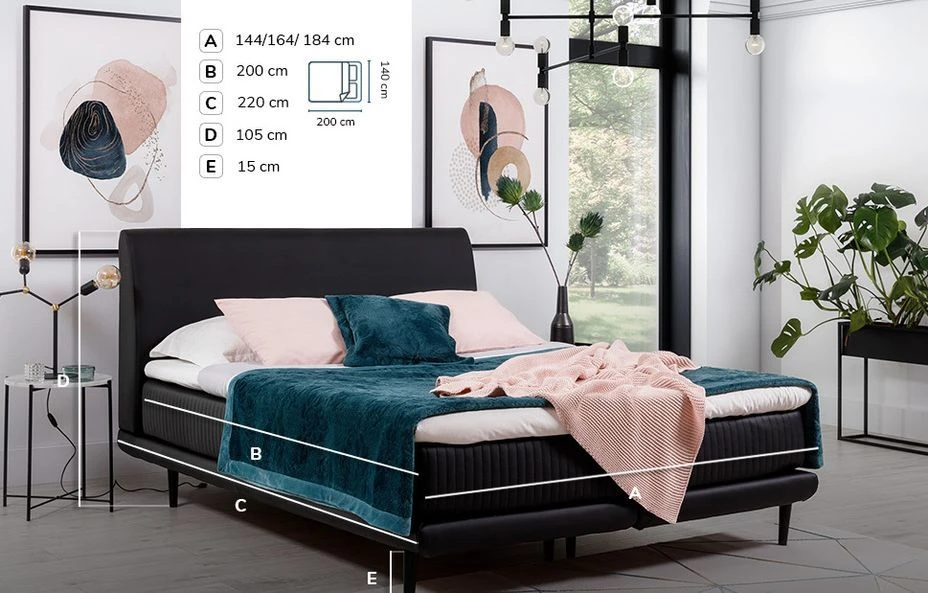 Lit Boxspring 140x200 Cm Tissu Noir Sommier Et Matelas Inclus Mastera 7 Lit Boxspring 140x200 Cm Tissu Noir Sommier Et Matelas Inclus Mastera – Image 5