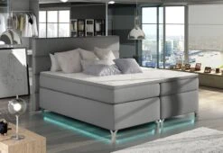 Lit Boxspring 160x200 Cm Simili Cuir Gris Clair Mador