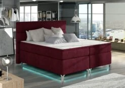 Lit Boxspring 160x200 Cm Tissu Bordeaux Mador