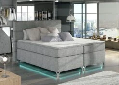 Lit Boxspring 160x200 Cm Tissu Gris Clair Mador