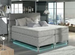 Lit Boxspring 160x200 Cm Tissu Gris Clair Chiné Mador