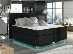Lit Boxspring 160x200 Cm Tissu Noir Mador